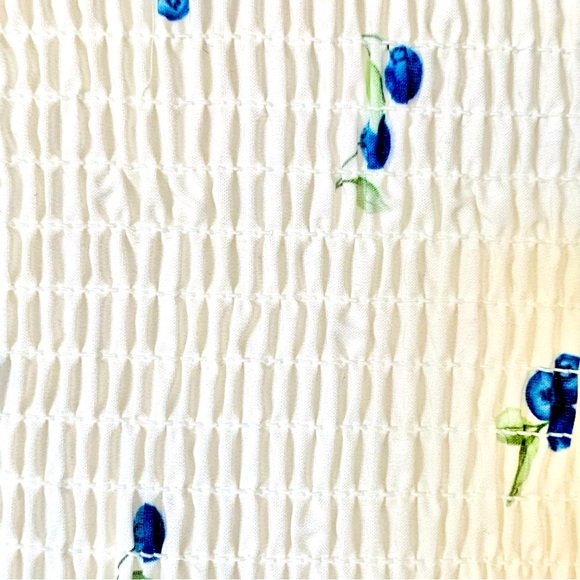 NoliaBae Ivory Lace Smocked Blueberry Print Maxi Dress with Puff Sleeves. - Picture 3 of 12